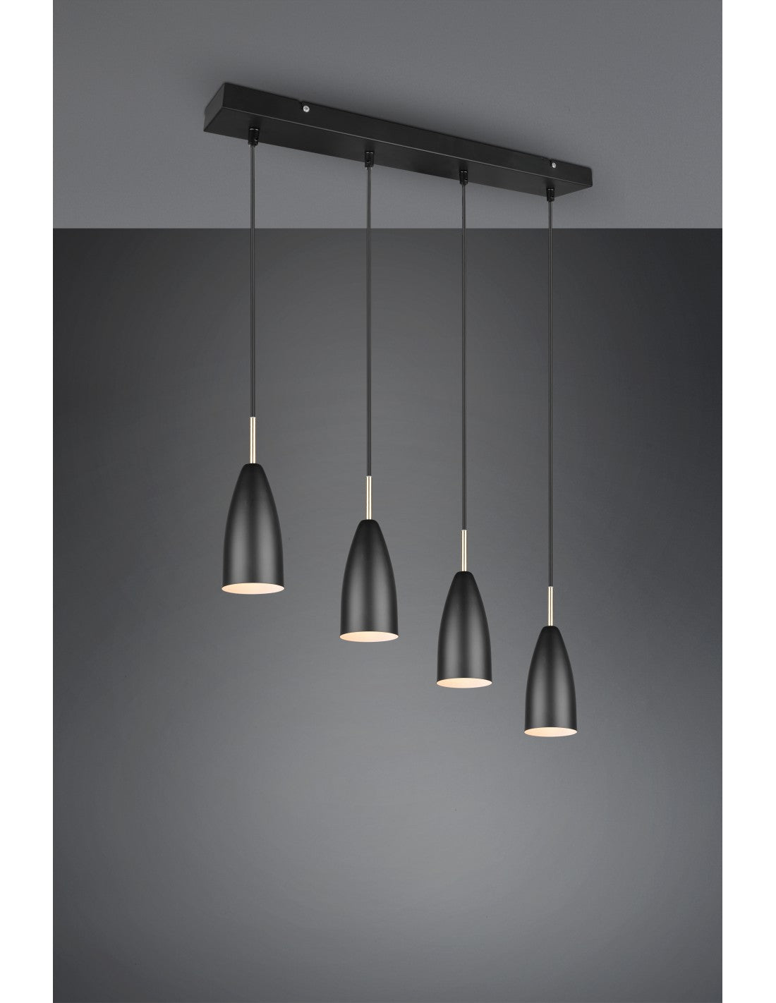 Isola Farin Suspension Linéaire 4 Lumières Noir et Laiton Trio Luminaire