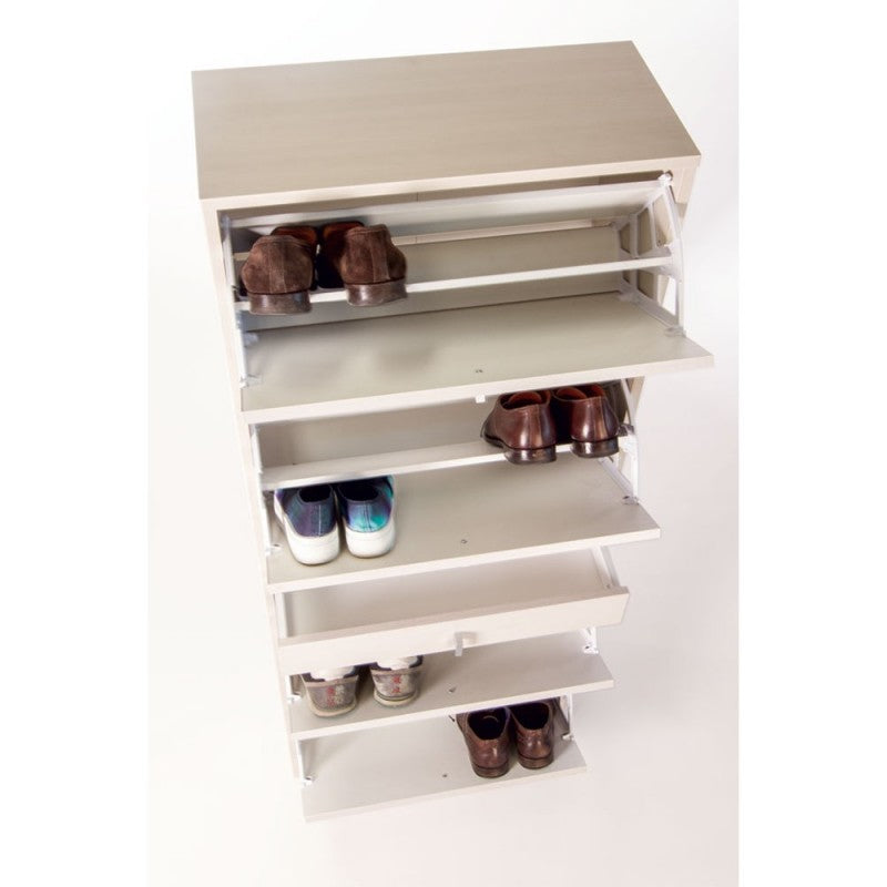 Étagère à chaussures avec quatre portes miroir et un tiroir en Oxy White 63x29x h164 cm