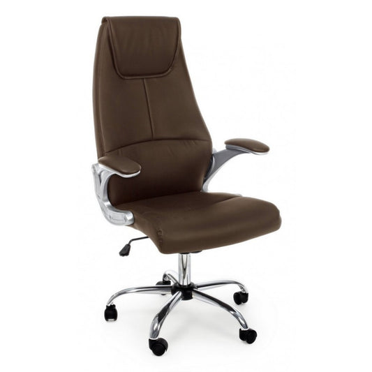 Fauteuil de bureau en éco-cuir marron Camberra avec accoudoirs