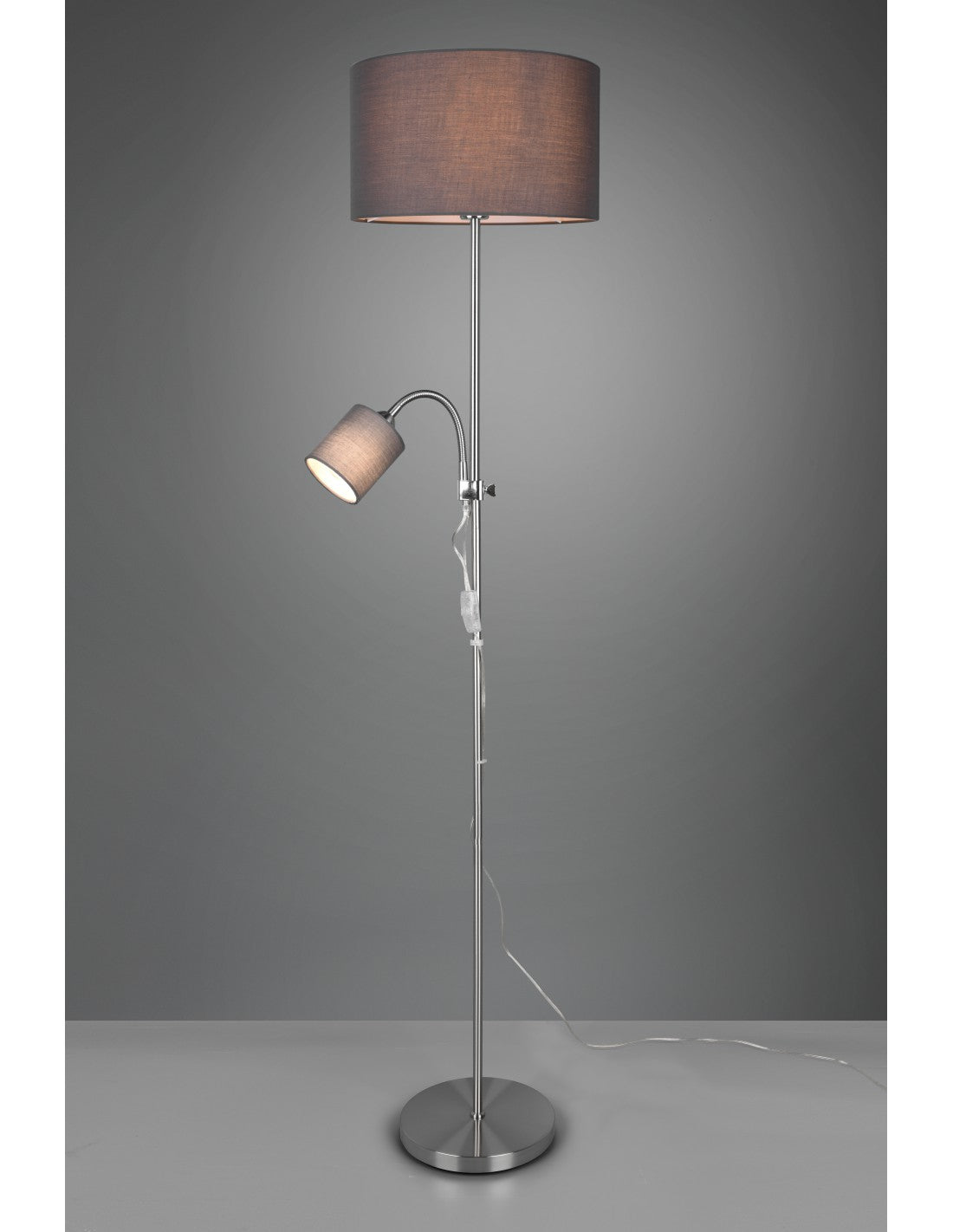Lampadaire Owen 1xE27+Spot Nickel Et Tissu Gris L36 cm Trio Lighting