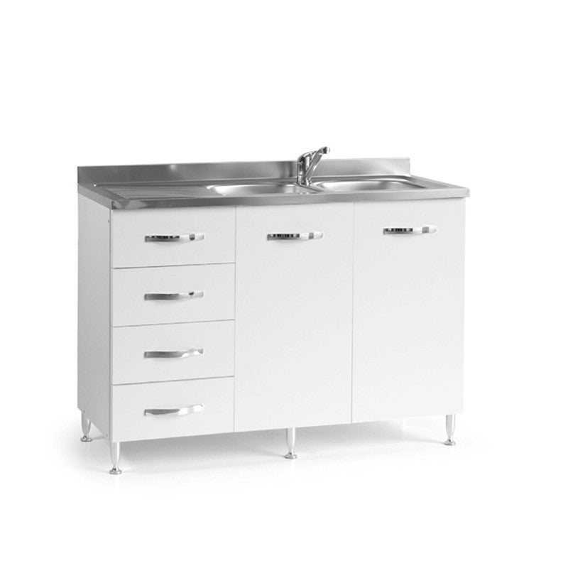Évier de cuisine en frêne blanc 2 portes avec commode gauche 120x50xH 85 cm