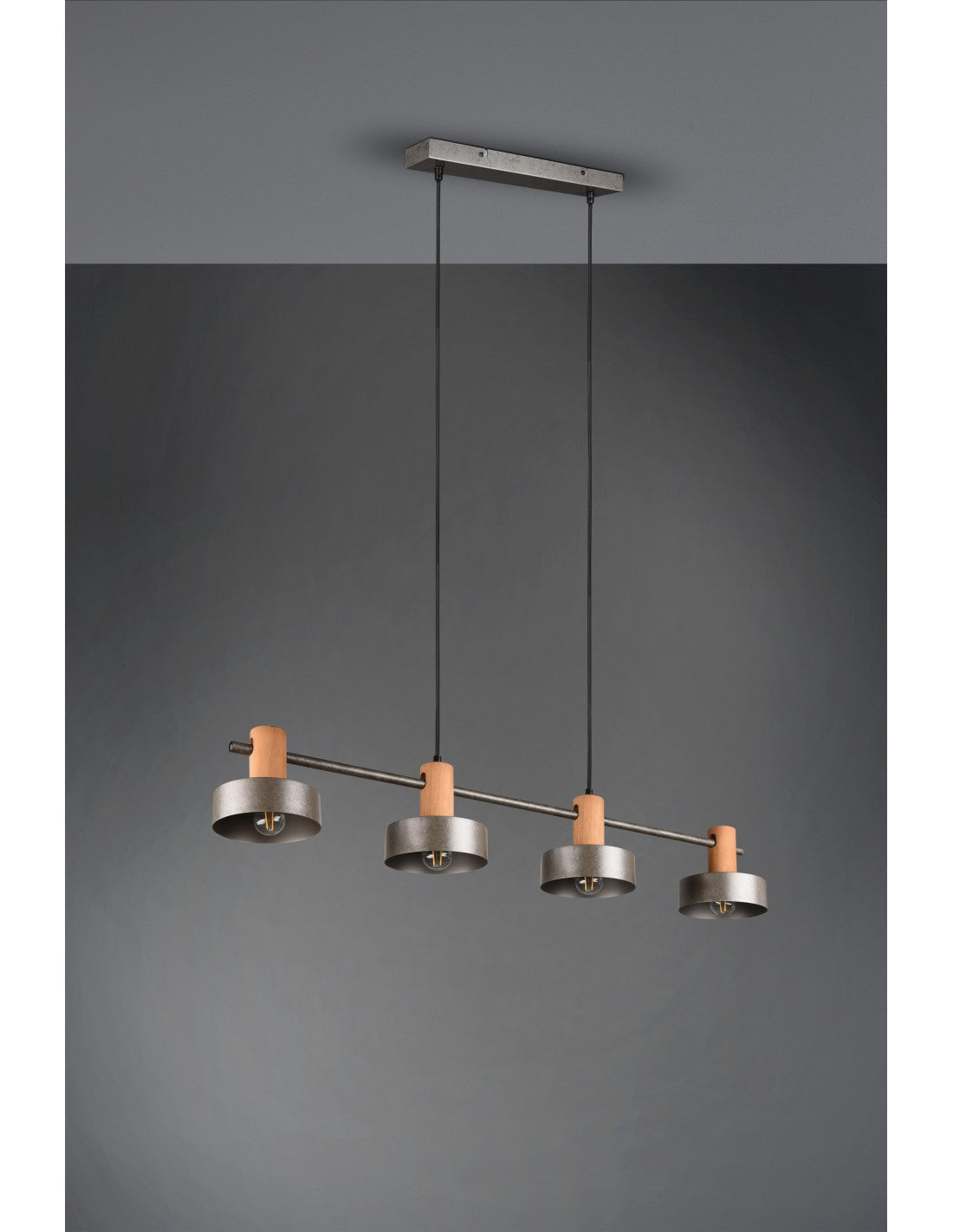 Gaya Suspension 4xE14 Nickel Antique Et Bois L90 cm Trio Luminaire