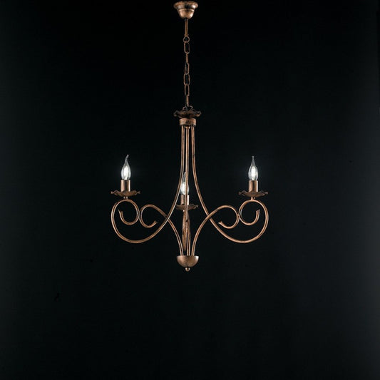 Lustre suspension en fer et cuivre noir DECO trois lumières 50x h60 cm