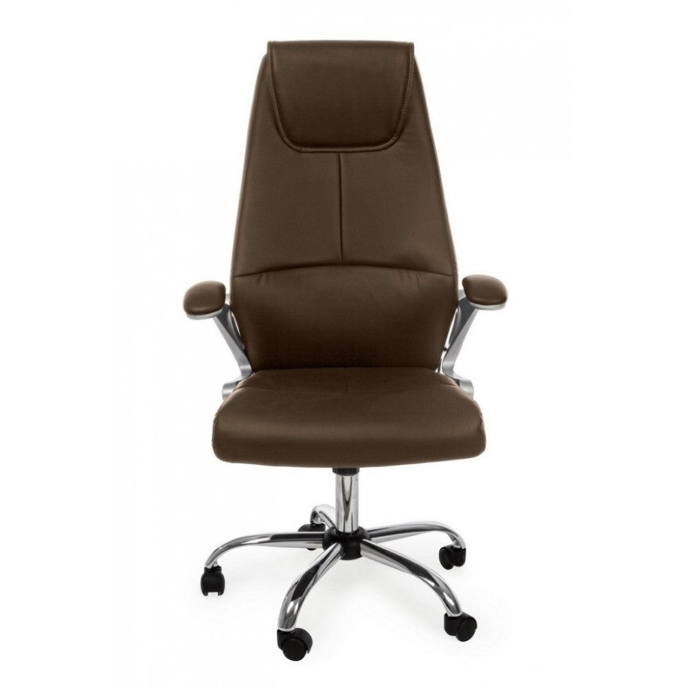 Fauteuil de bureau en éco-cuir marron Camberra avec accoudoirs