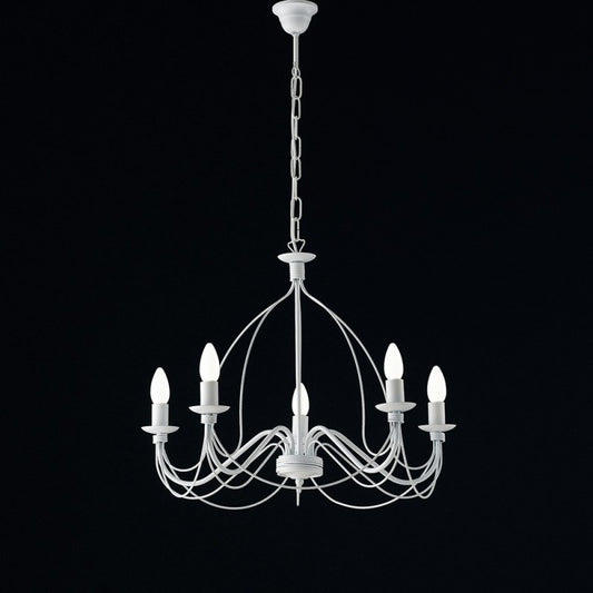 Lustre en fer shabby blanc à cinq lumières 61x h45 cm