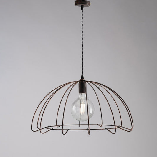 Lampe à suspension en fer laqué noir décor cuivre, 1 lumière