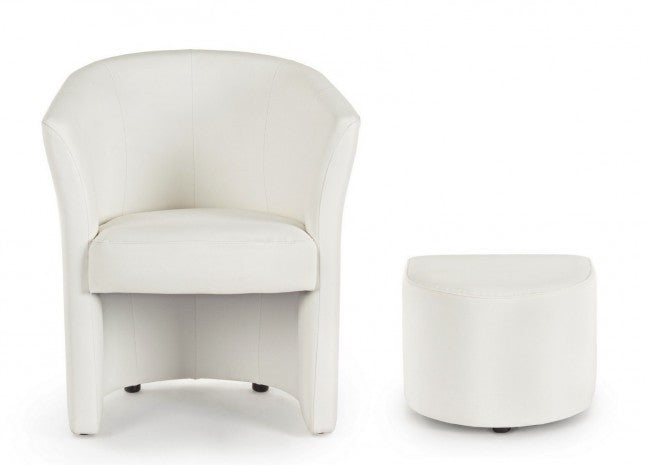 Fauteuil simili cuir avec pouf amovible Blanc RITA 64,5x 59,5x h78 cm