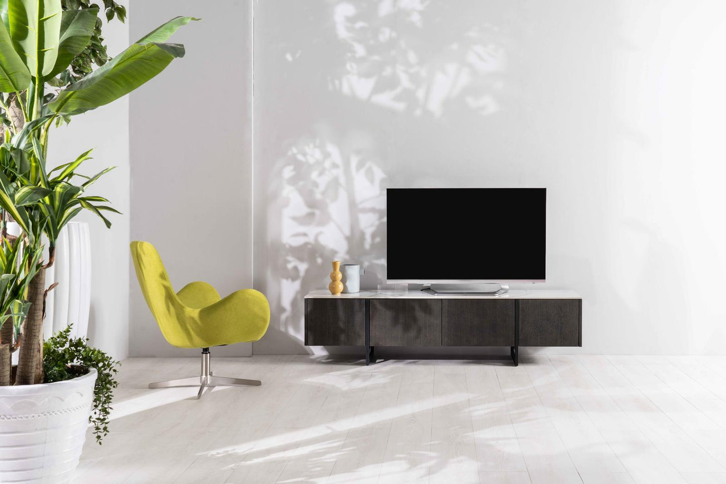 Meuble TV blanc-gris foncé 40 cm x 180 cm H. 45 cm