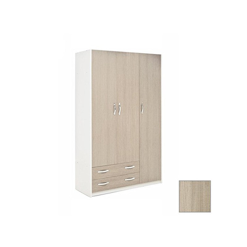Armoire 3 portes et 2 tiroirs, Façade en orme blanc, 135x52xH 210 cm