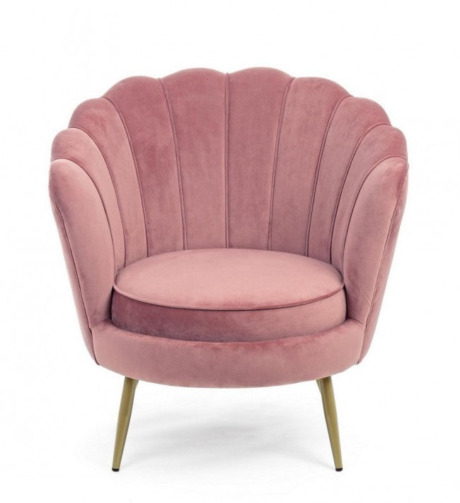 Fauteuil rétro en velours rose paon 80 x 76 x 84 h cm