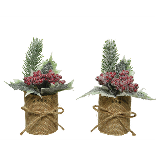 Petite branche avec vase enneigé Ø5 xh 15 cm