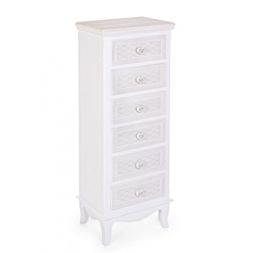 Commode classique 6 tiroirs en bois blanc Charlene