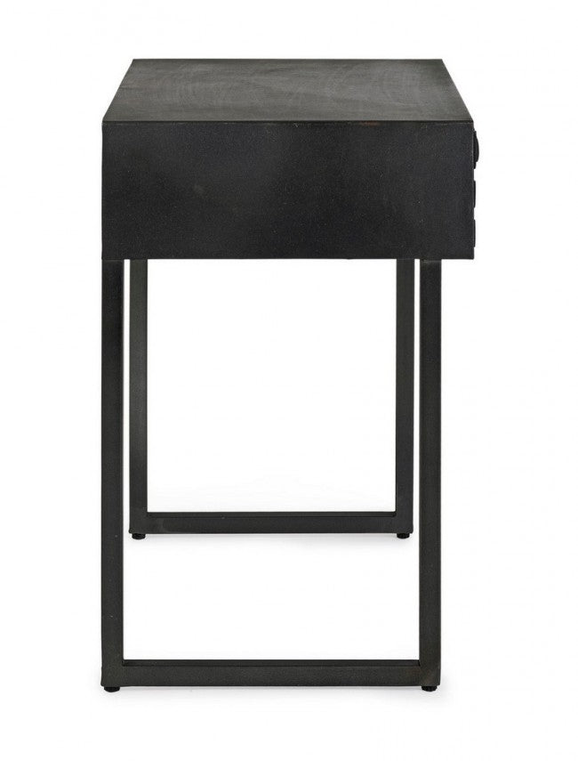 Table basse noire 1 tiroir en bois style industriel 50x35x55