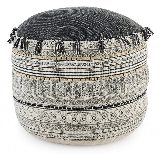 Pouf en coton style ethnique Alaskan TILAK diamètre 50x h35 cm