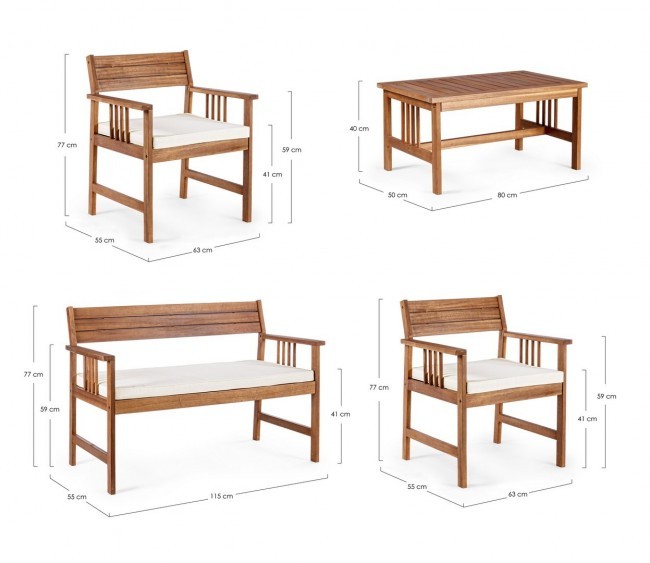 Salon en bois d'acacia Noemi avec coussins
