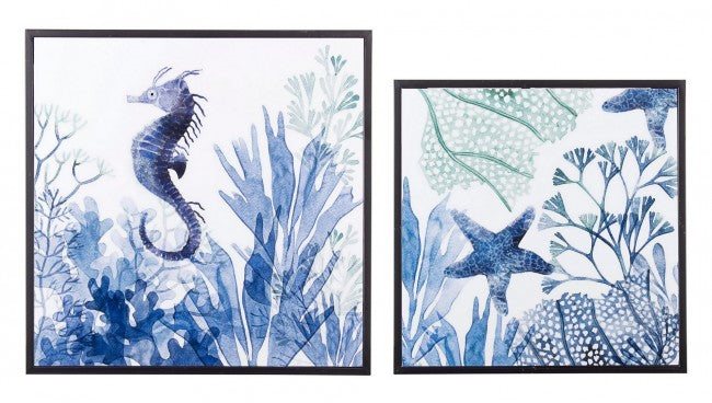 Ensemble de tables basses 2 pièces en acier noir motif marin REEF K04