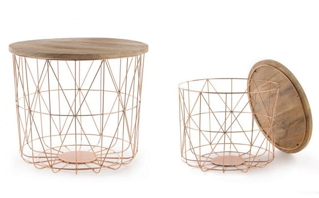 Ensemble de 2 tables basses avec récipient et tissage de cuivre