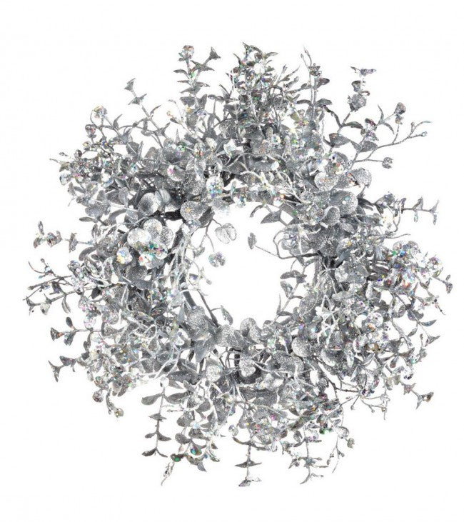 6x Couronne d'Eucalyptus D25 Argent Pailleté