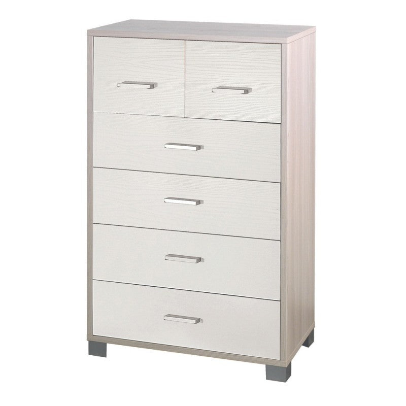 Commode haute pour chambre à coucher avec six tiroirs en Orme Blanc 70x41x h112 cm