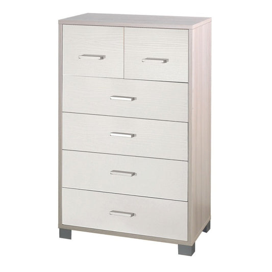 Commode haute pour chambre à coucher avec six tiroirs en Orme Blanc 70x41x h112 cm