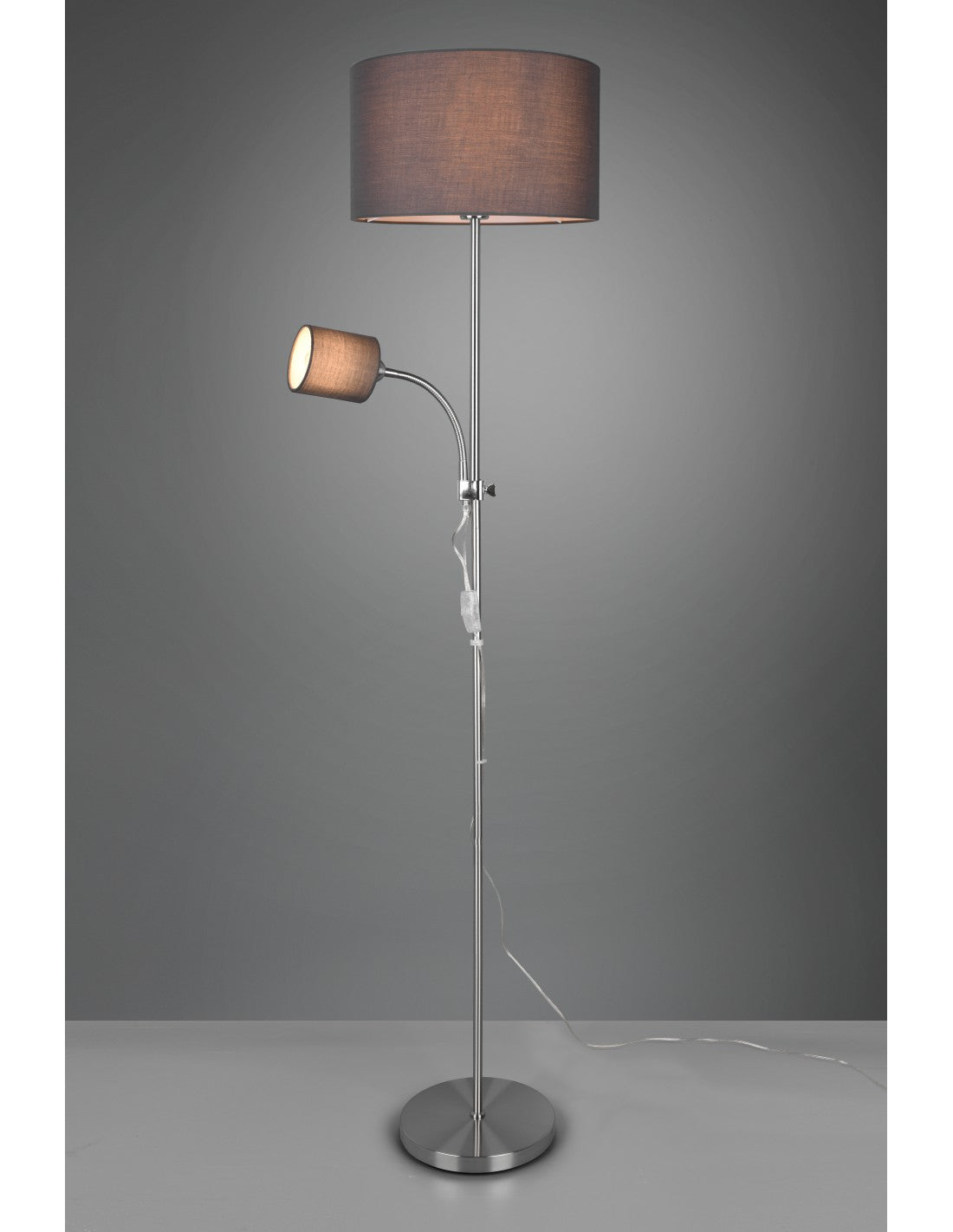Lampadaire Owen 1xE27+Spot Nickel Et Tissu Gris L36 cm Trio Lighting
