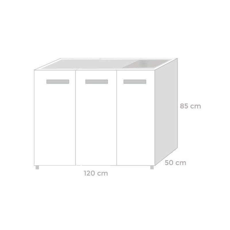 Sous évier pour cuisine 3 portes Blanc réversible 120x50xH 85 cm