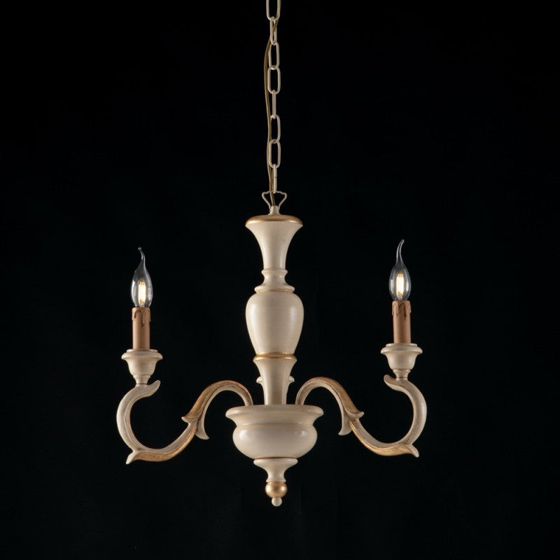 Lustre en bois, Ivoire et Feuille d'Or, trois lumières 43x h50 cm
