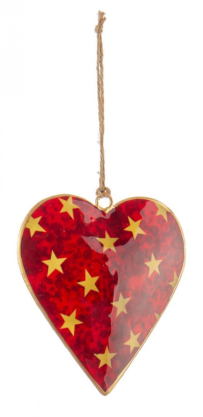 12x pendentif étoile coeur rouge