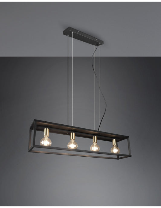 Suspension Pour Salon 4 Lumières Structure Métal Noir Vito Trio Lighting