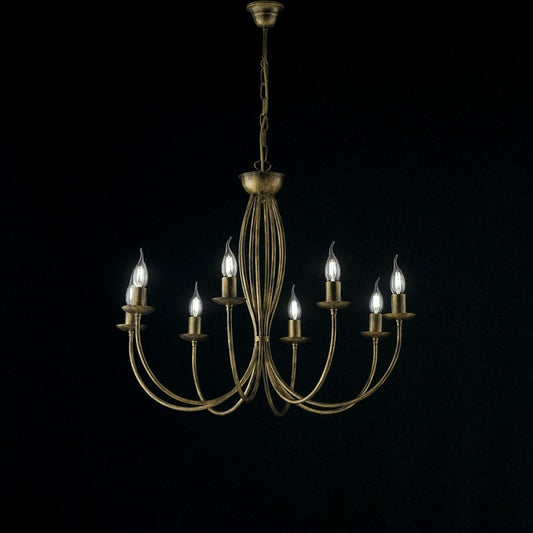 Lustre en fer marron doré à huit lumières 74x h60 cm