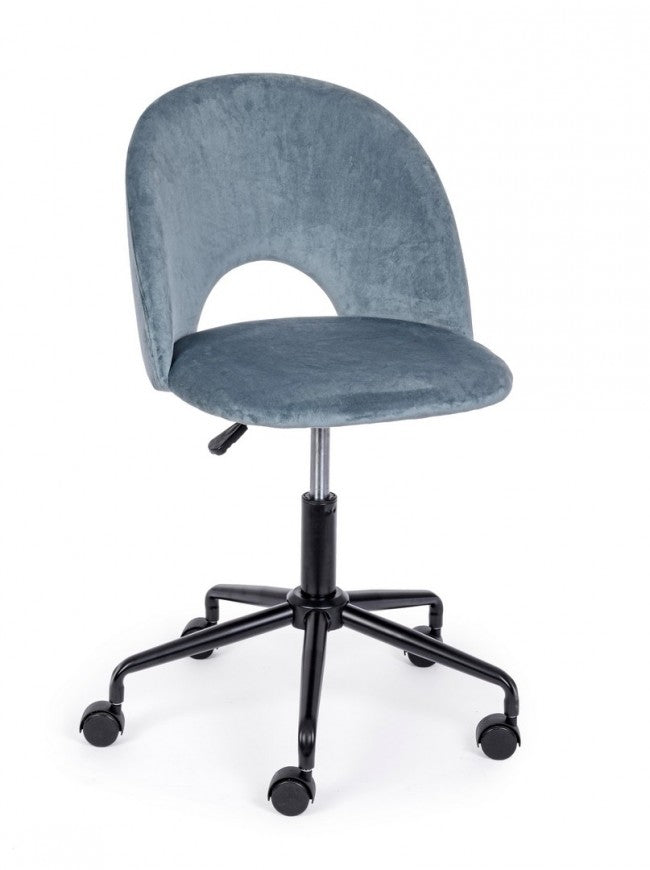 Chaise de bureau bleu clair en velours et structure en acier