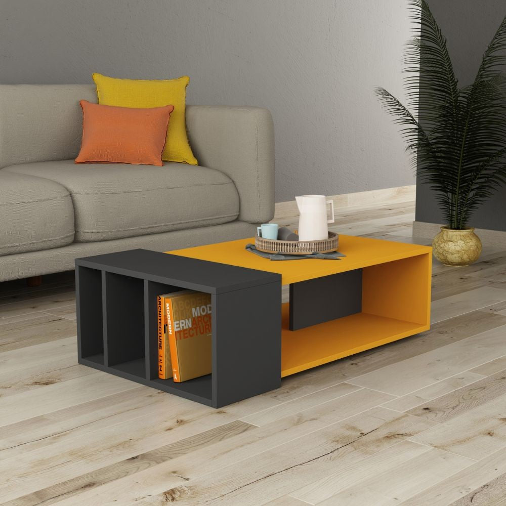 Table basse Anita de couleur moutarde anthracite