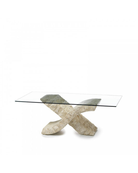 Table basse beige transparent 70 cm x 120 cm H. 40 cm