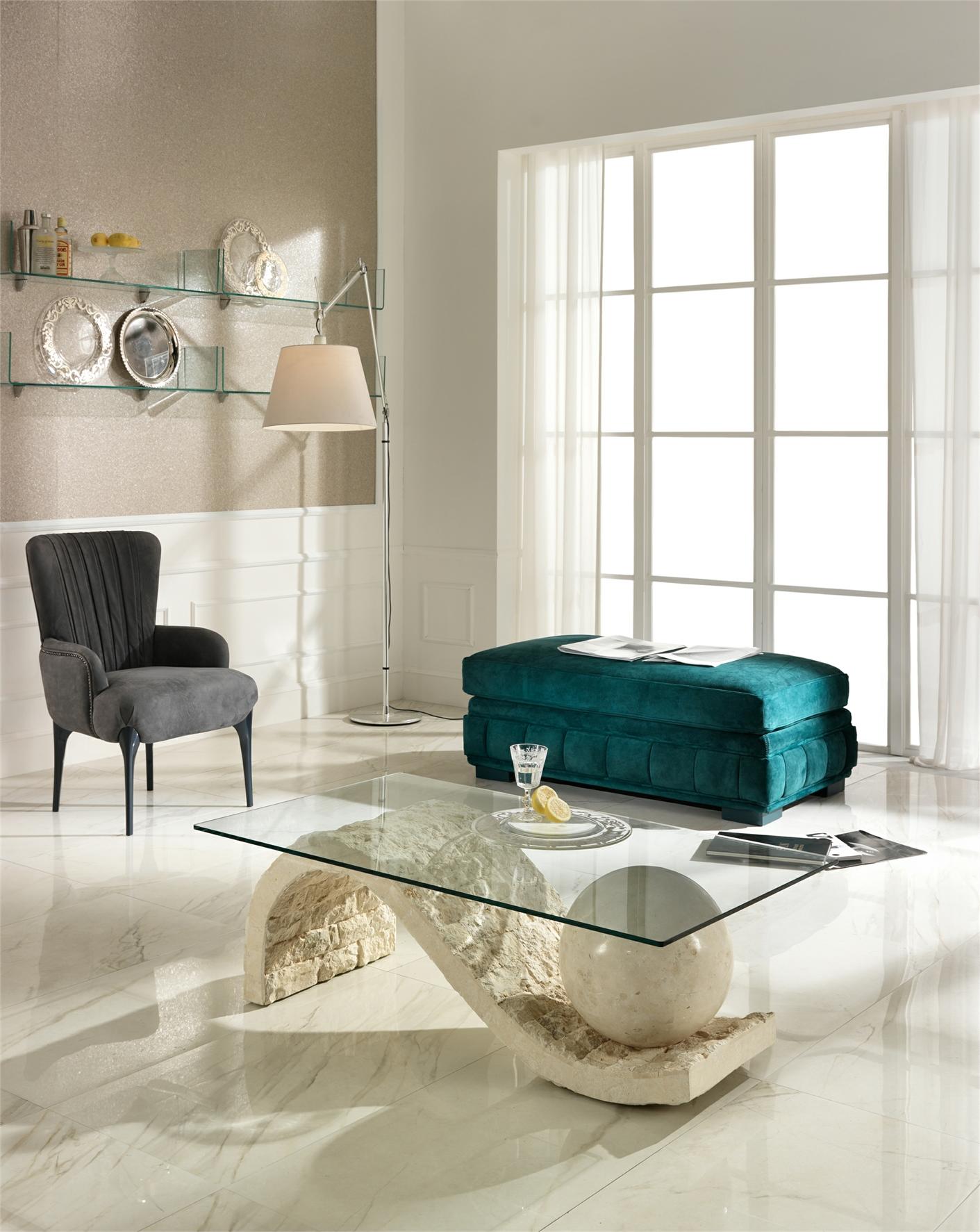 Table basse beige transparent 70 cm x 120 cm H. 37 cm