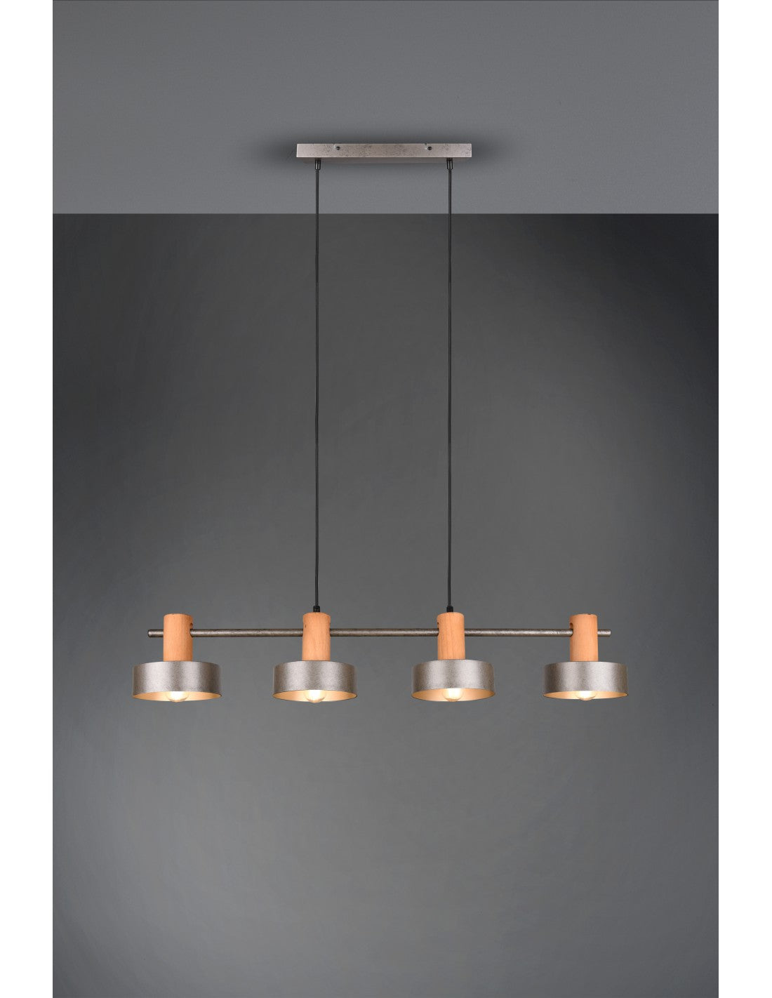 Gaya Suspension 4xE14 Nickel Antique Et Bois L90 cm Trio Luminaire