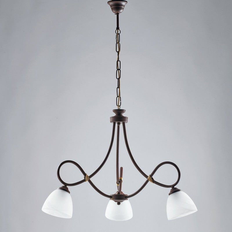 Lustre Arte Povera en fer noir rouillé à trois lumières blanches 58x h52 cm