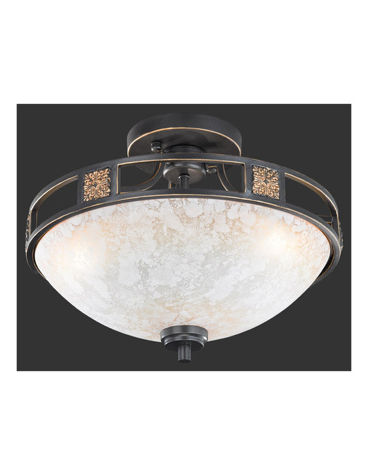 Plafonnier 3xE27 Quinta Ruggine Verre Albâtre Ø42 cm Trio Lighting