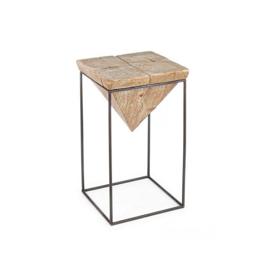 Tabouret en acier avec assise en sapin PRISMY 31x31xh.55 cm