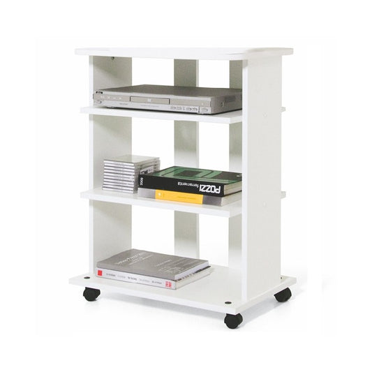 Chariot meuble TV en frêne blanc avec 3 étagères 60x45xH 81 cm