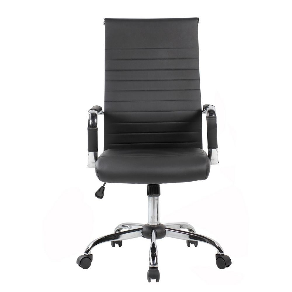Fauteuil de bureau Folkvan avec base chromée en éco-cuir noir
