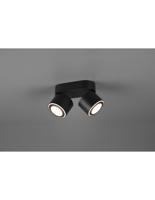 Plafonnier 2 Spots LED Double Émission L18 cm Taurus Noir Trio Lighting