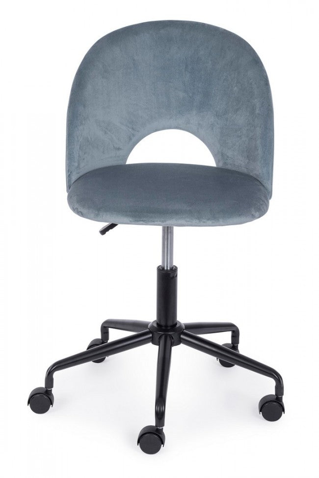 Chaise de bureau bleu clair en velours et structure en acier