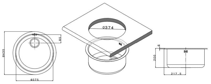 Évier circulaire sous plan D. 435 mm