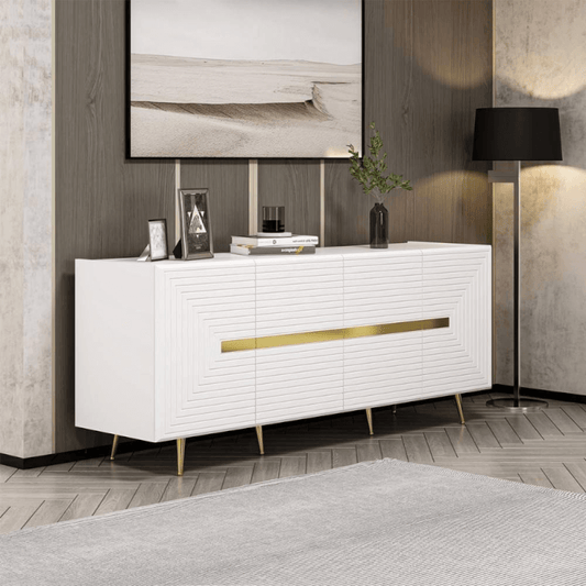 Buffet Jose blanc avec 4 portes spéciales dorées 180x47x75h