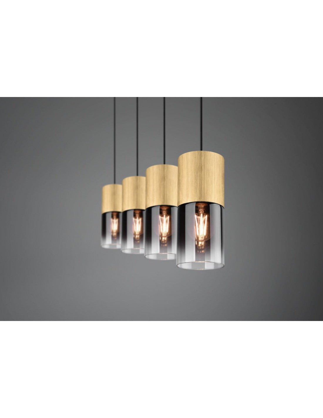 Lampe à Suspension Island 4 Cylindres en Laiton avec Éclairage Robin Trio en Verre Fumé