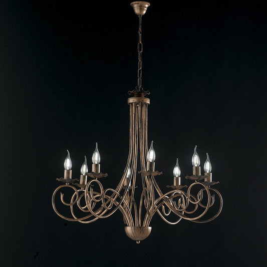 Lustre suspension en fer Noir DECO Cuivre huit lumières 67x h68 cm