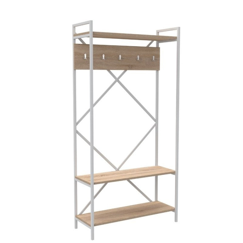 Etagère d'entrée en métal blanc pour cintre 90x35xh.180 cm