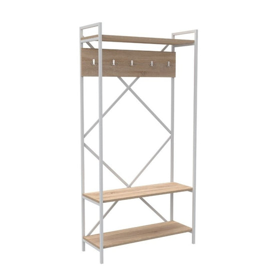 Etagère d'entrée en métal blanc pour cintre 90x35xh.180 cm