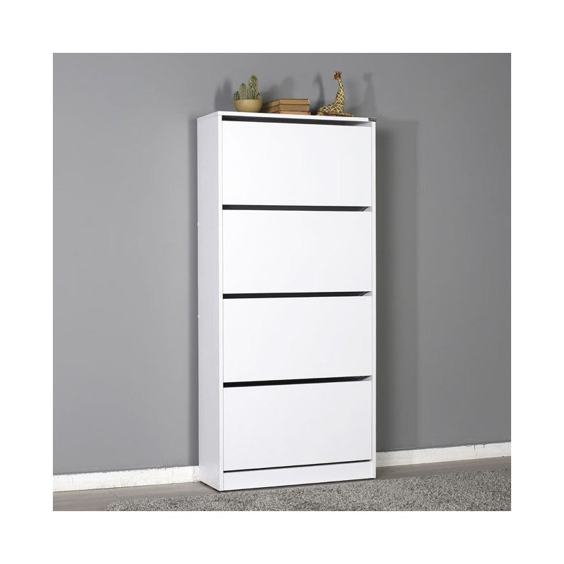 Étagère à chaussures avec 4 portes pliantes, blanc 73x26xh.157 cm