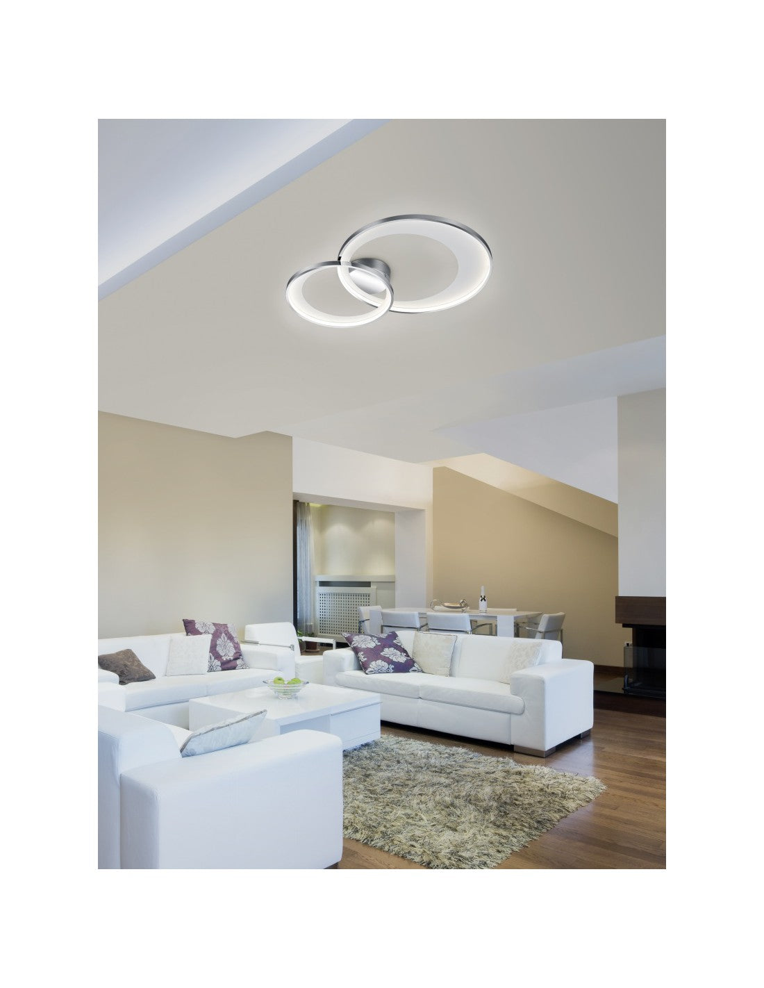 Plafonnier Granada Double Cercle Chrome LED 29w Dimmable L59 cm Trio Lighting